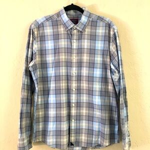 UNTUCKit 100% Cotton Long Sleeve Plaid Button Down Shirt Medium Blue Preppy